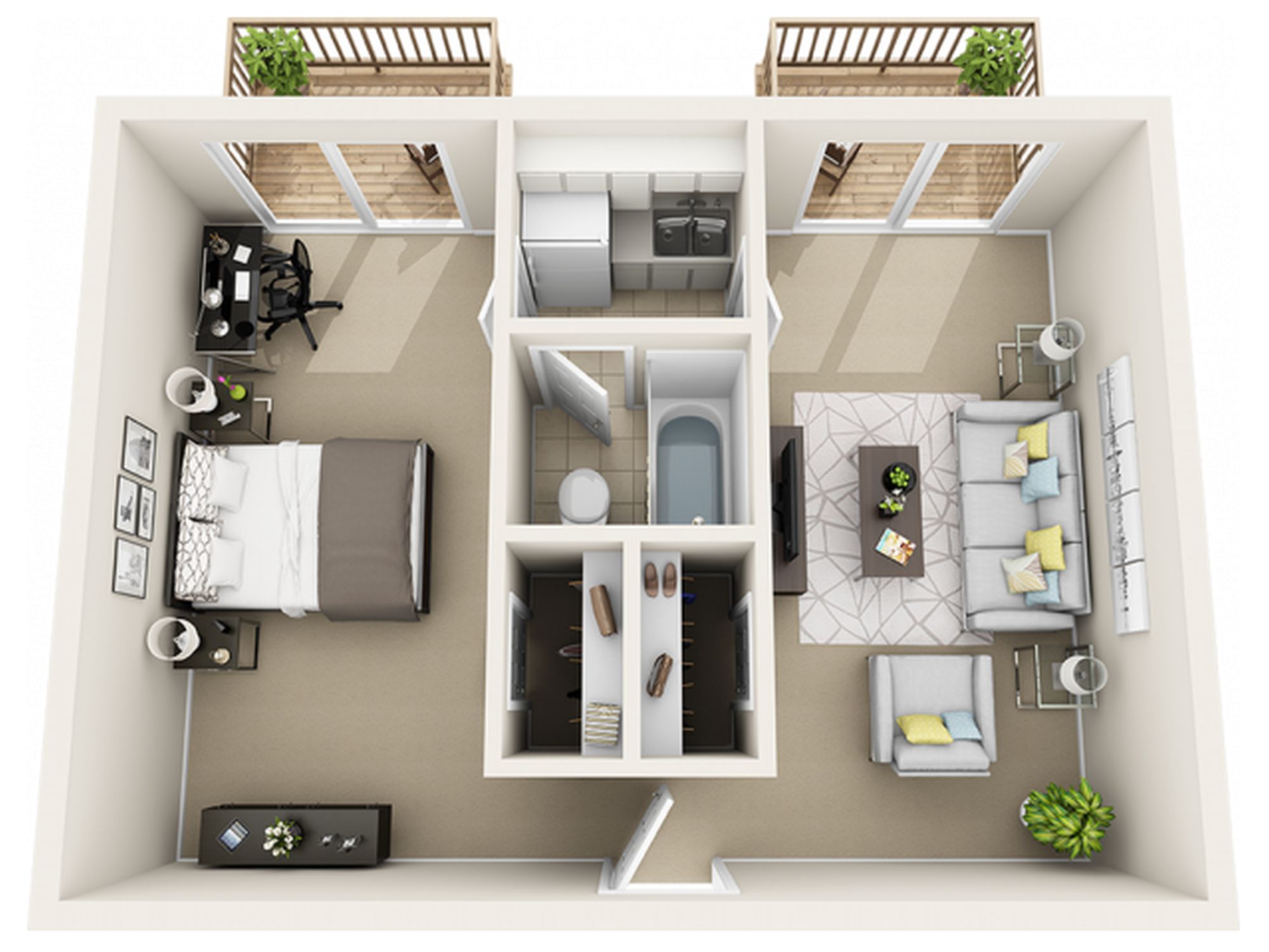 Orange and Blue One Bedroom